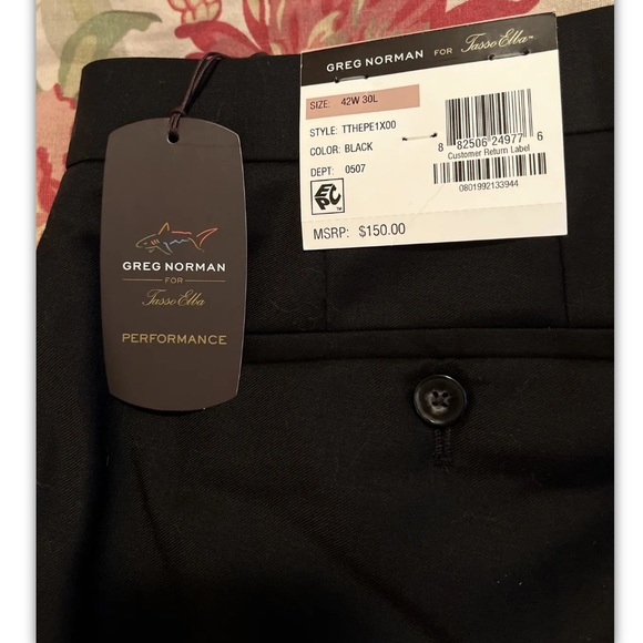 TASSO ELBA Greg Norman 42W x 30L FlatFront Wool Natural Stretch BLACK $150 NEW - Picture 7 of 13